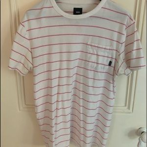 Vans White and Red Striped Short Sleeve Tee